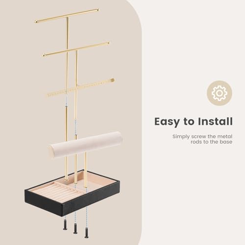 Lolalet Jewelry Holder Tree with Velvet Tray, 4 Tiers Necklace Display Stand Rack with Ring Slots Organizer for Earrings Bracelets Bangles Ring, Valentine's Day Gift -Black - color: Black