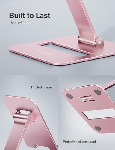 Nulaxy 2 Pack Dual Folding Cell Phone Stand, Fully Adjustable Phone Holder for Desk, Compatible with iPhone 16 15 14 13 12 11, Nintendo Switch, All Phones, Rose Gold - color: Rose Gold
