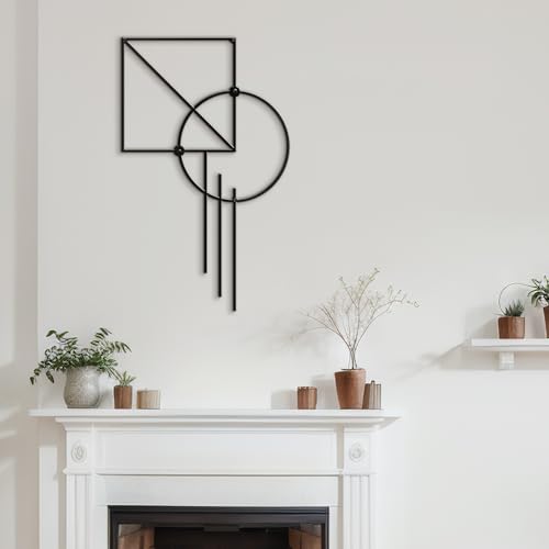 SIGNLEADER Metal Wall Decor Rectangle Circle Linear Minimalist Modern Luxury Wall Sculpture Hangings 3D Statue Home Decoration for Living Room, Bedroom, Bathroom, Kitchen, Fireplace, Office - 18" Black - color: Gry12-2405-m12, size: 18" Black