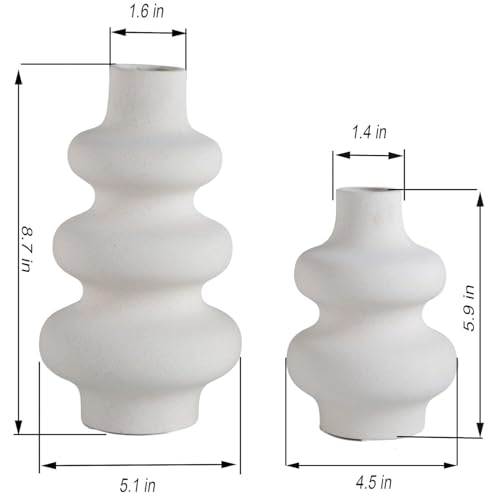 Ceramic Vase Set of 2 - Off White Boho Round Vases, Modern Pampas Vases, Dried Flower Vase Home Decor for Centerpieces Wedding Dinner Table Party Living Room Office Bedroom - color: Creamy Off-white/Light Beige