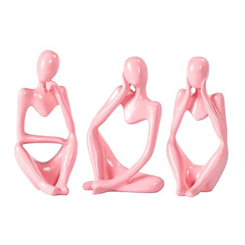 BMLCGJ Thinker Statue Gold Decor Abstract Art Sculpture, Golden Resin Collectible Figurines for Home Living Room Office Shelf Decoration,Great Gifts Ideas (Pink) - color: Pink
