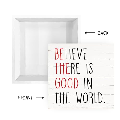 Positive Wood Signs, Inspirational Wooden Table Signs, Farmhouse Shelf Decoration, Rustic Home Decor for Living Room Bedroom, Cafe Bar Decor, Believe There is Good in the World Sign, White - color: Inspirational20
