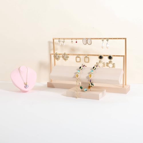 GemeShou beech bracelet organizer holder for selling, wooden watch display T bar stand for selling, bracelet storage shelf for boutique store【Bracelet stand-Low】 - color: white, size: Low
