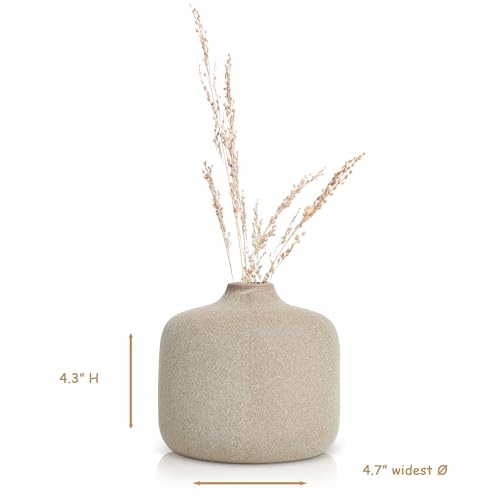 Small Ceramic Vase for Pampas Grass or Flowers - Minimalist Home Decor - Round Boho Pampas Grass Vase - Flower Vase for Coffee Table - Modern Vase for Centerpiece Table Decorations