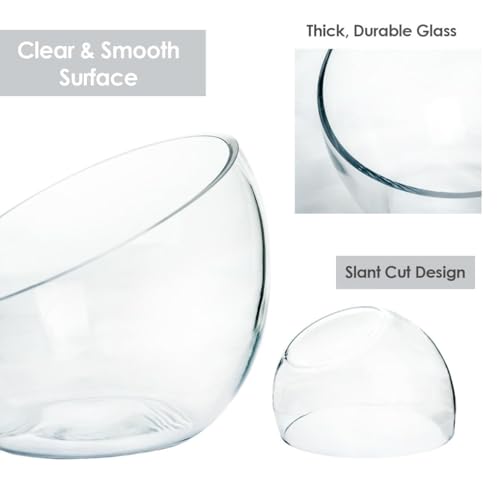 Craft And Party, Slant Cut Bowl Glass Vase, Glass Fish Bowl Vase, 8.5" Height x 10" Width Fruit Jar, Candy Dish, Clear Terraium, Flower Vase Centerpiece - size: Slant Bubble Bowl : 8.5H x 10"W