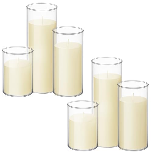 Shihanee Set of 6 Pillar Candles with Glass Cylinder Vases Clear Cylinder Hurricane Candleholders for Slim Tall Pillar Candles Wedding Table Centerpieces(3'' X 5.9", 7.9", 9.8",Ivory) - color: Ivory White, size: 3'' X 5.9", 7.9", 9.8"