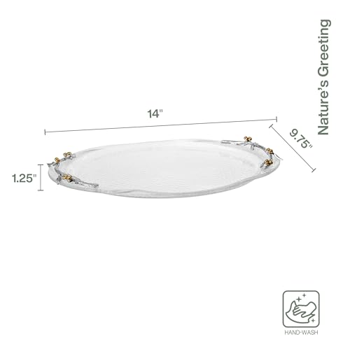 Fitz and Floyd Nature's Greeting Glass Serve Decorative Tray, 14 x 9.75 x 1.25 Inch
