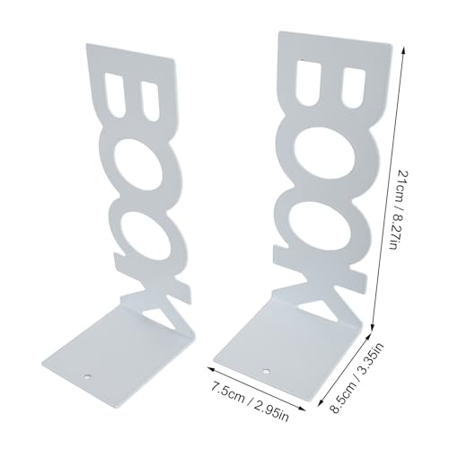 Metal Decorative Bookends Keep Upright for School Office, 1 Pair Heavy Books Stopper for Shelves, Book Ends for Home Decor (White) - color: White