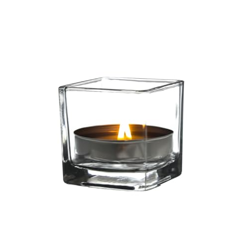 WGV 3 Inch Clear Square Cube Glass Votive Candle Holder Vase, Small Tiny Mercury Tea Light Terrarium Décor 3x3”, 1 Pc - color: Clear-square-3"