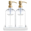 Vine Creations Glass Soap Dispenser Set, Kitchen Soap Dispenser Set with Ceramic Tray, 16 oz Dish Soap and Hand Soap Dispensers with Stainless Steel Pump Decor (Clear Bottle/Brushed Brass) - color: Clear Bottle / Brushed Brass Pump