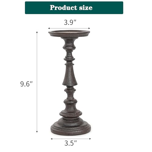 Sungmor Rustic Cast Iron Pillar Candle Holder, 9.6" Tall Vintage Candlestick Holders, Table Centerpiece Metal Candle Holder, Farmhouse Candle Stand for Fireplace Shelf Home Decor - color: Large - 9.4inch Tall