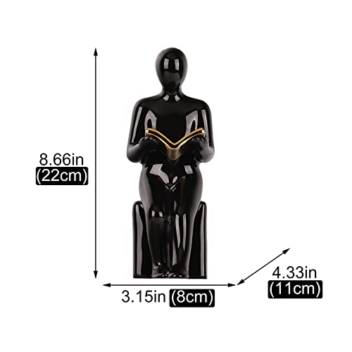 XINGYAN Elegant Ceramic Bookends - Black & White Reading Statues with Gold Accents - Sophisticated Decor for Shelves and Home(Gold Book)