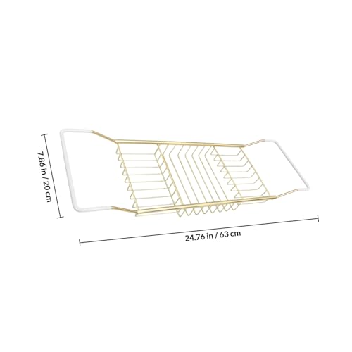 Cabilock Luxury Stainless Steel Bathtub Caddy Tray - 24.8in Expandable Modern Bath Rack for Tub with Wine Glass & Book Holder - Rustproof Shower Organizer & Tablet Stand for Home Spa, Gold - color: Golden