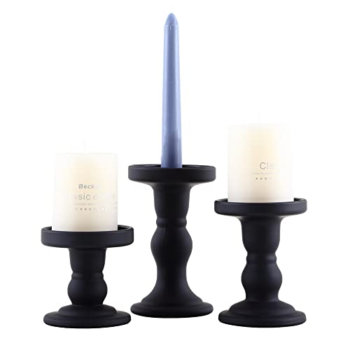 GMWD 3 Pcs Black Glass Candle Holder Set Clear, Candlesticks Holders Pillar Taper Candles Tealight Stand for Wedding Centerpieces Home Decorations Dining Table - color: Black