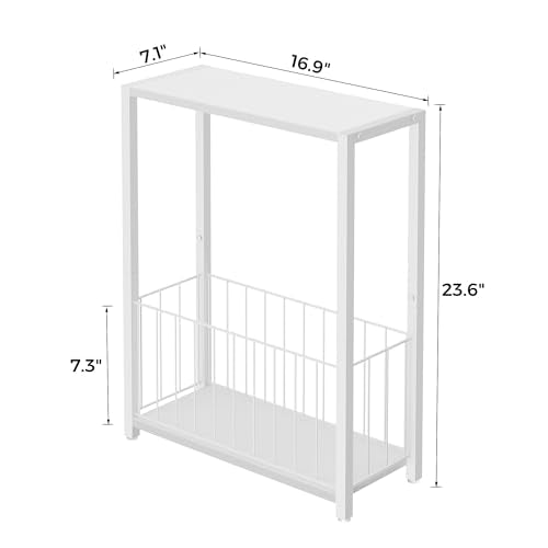 Homleke Narrow Side Table with Magazine Holder, Skinny End Table Perfect for Small Spaces, Space-Saving Design for Living Room, Bedroom, or Office, 7.1" D x 16.9" W x 23.6" H, White - color: White - Standard
