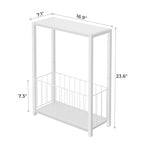 Homleke Narrow Side Table with Magazine Holder, Skinny End Table Perfect for Small Spaces, Space-Saving Design for Living Room, Bedroom, or Office, 7.1" D x 16.9" W x 23.6" H, White - color: White - Standard