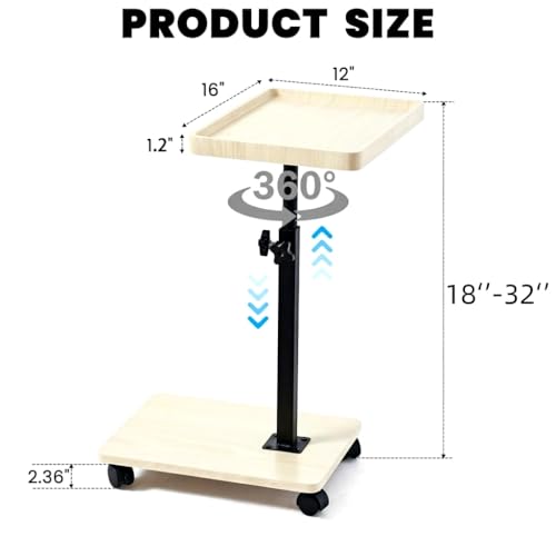 C Table End Table with Adjustable Height, C-Shaped Side Table for Couch & Bed, 360° Swivel TV Tray Table, Slide-Under Sofa Table for Snacks, Laptop & Small Spaces(Solid Wood Color) - color: Solid Wood Color
