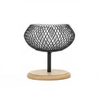 Modern Iron Mesh Candle Holder Set with Bamboo Base, Stylish Dining Table Centerpiece Decor, Lightweight Yet Sturdy Metal Votive & Tea Light Stand for Home Ambiance(Medium) - size: Medium