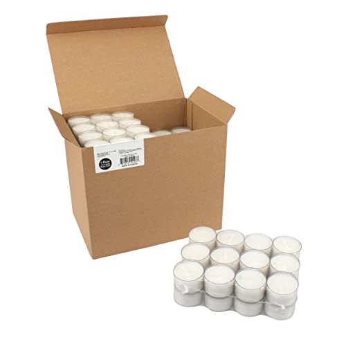 Stonebriar 96 Count White Unscented Smokeless Long Burning Clear Cup Tea Light Candles with 6 to 7 Hour Burn Time
