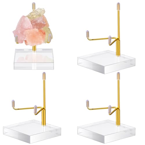 Suzile 4 Pcs Adjustable Metal Arm Display Stand Easel with Acrylic Base Rock Display Easel Holder Acrylic Crystal Clear Plate Stand for Geodes Mineral Agate (Gold, 2 x 2 x 3 Inch) - color: Gold, size: 2 x 2 x 3 Inch