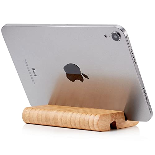 Bamboo Cell Phone Stand Wooden Tablet Stand for Desktop, Wood Cell Phone Holder Desk Tablet Holder Mobile Stand for iPhone iPad Tablets and All Phones (Large Size)