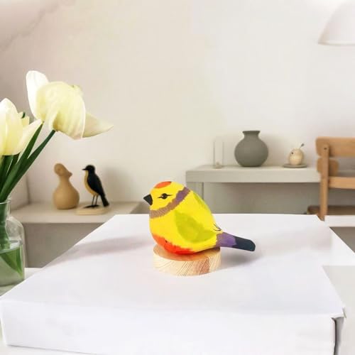 Handmade Wooden Leiothrix Figurines- Hand-Carved Colorful Lovebird Statues - Solid Wood Bird Sculptures for Home Decor, Wedding Anniversary & Bird Lover Gifts - color: Colour