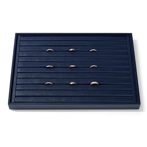 11 Slots PU Leather Jewelry Tray Ring Display Trays Earring Display Tray Ring Earrings Studs Tray Jewelry Organizer Showcase Display (Blue) - color: Blue, size: 11 Slot