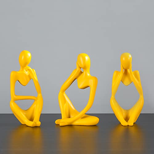 BMLCGJ Thinker Statue Gold Decor Abstract Art Sculpture, Golden Resin Collectible Figurines for Home Living Room Office Shelf Decoration,Great Gifts Ideas (Yellow) - color: Yellow