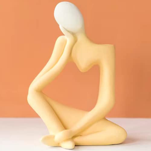 Arawat Ceramic Thinker Vase Yellow Flower Vase for Home Decor Modern Cute Boho Vases for Table Room Decor Unique Aesthetic Vase Ceramic Decorative Face Vases for Centerpieces Birthday Gifts for Women - color: Yellow Ceramic Flower Vase for Home Decor