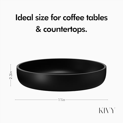 KIVY Concrete Fruit Bowl for Kitchen Counter - Large Decorative Bowl for Home Decor - Modern Key Bowl for Entryway Table - Concrete Bowl - Decorative Bowls for Home Decor - Black Fruit Bowl Decor - color: Black, style: Flat