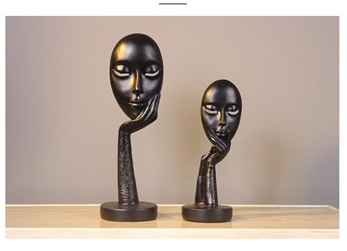 Elegant Abstract Thinking Woman Resin Sculpture - Modern Minimalist Geometric Decor, 7 Colors, 2 Sizes (12" and 15") - Contemporary Art for Living Room and Study (Black Gold 15 inch) - color: Black Gold 15 Inch
