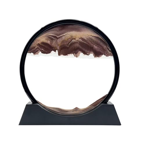 Moving Sand Art Liquid Motion, 3D Deep Sea Sandscape Color Quicksand Decor, Round Glass Moving Sand Art Picture Relaxing Desktop Home Office Work Decor (12 inch-Coffee) - color: Coffee, size: 12 Inch
