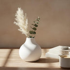Carrot's Den White Round Vase - Minimalist Nordic, Japandi, Mid Century Modern Home Decor | Table Centerpiece, Wedding, Living Room, Bookshelf, Office, Modern Home, Entryway, Console (White)