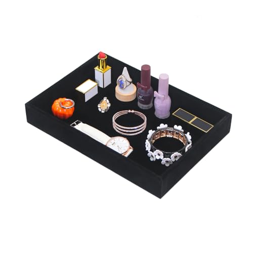 Bedside Organizer Tray, Desktop Storage Tray for Jewelry, Sunglass, Phone, Watch, Perfume,Lipstick, Nightstand Desk-top Catchall, Multi-use Holder Box for Desk Drawer (Black 1Grid) - color: Black Velvet, size: 1 Grid