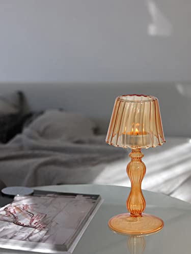 Gurfuy Desk Lamp Shaped Glass Candle Holder - Glass Hurricane Candleholder Crystal Decorative Candle Stand for Table Wedding Dinning Centerpieces Party Supplies Decor Amber - color: Amber