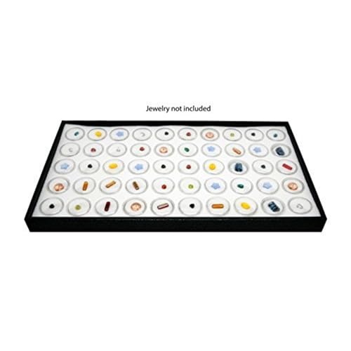 Novel Box Jewelry Display Tray Black Wood 8.25 x 14.75 x 1 Large Jewelry Tray with 50 Gem Jars Insert | Rectangular Display Trays for Collectibles | Rock Collection Tray | Gem Display Tray - color: 50-Gem Jars White Foam Liner, size: Wood Tray: 8.25 x 14.