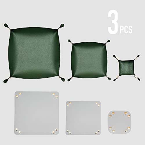 3 Size Leather Valet Tray Organizer, Folding Travel Organizer, Jewelry Tray, For Travel, Home Or Office | Plain Weave, Double Complexion - color: GREEN&GREY