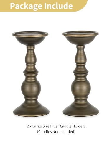 Bronze 2 Pcs Iron Pillar Candle Holders, Most Ideal for 3" Pillar Candles, Gifts for Wedding, Party, Home, Spa, Reiki, Votive Candle (2 x L) - color: Bronze, size: L + L