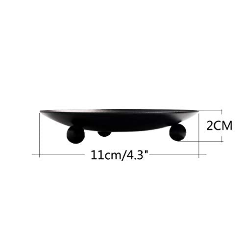 Black Iron Plate Candle Holder, Decorative Iron Pillar Candle Plate, Set of 2, 4.37 inches D x 0.78 inches H, Pedestal Candle Stand for LED & Wax Candles, Incense Cones, Spa, Weddings (2 pcs)