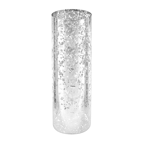 WGVI Hurricane Candle Holder Sleeve, W: 4", Ht: 12", Silver Speckled Glass Cylinder Open Both Ends, Chimney Tube Shade, 1 Piece - size: 4x12"H