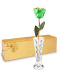 Forever Rose Hand-Dipped in 24K Gold, Peridot-Inspired August Birthstone with Sparkles, Real Rose in Luxury Gold Gift Box & Clear Glass Bud Vase – Perfect Ready for August Birthday or Any Occasion - color: August Peridot