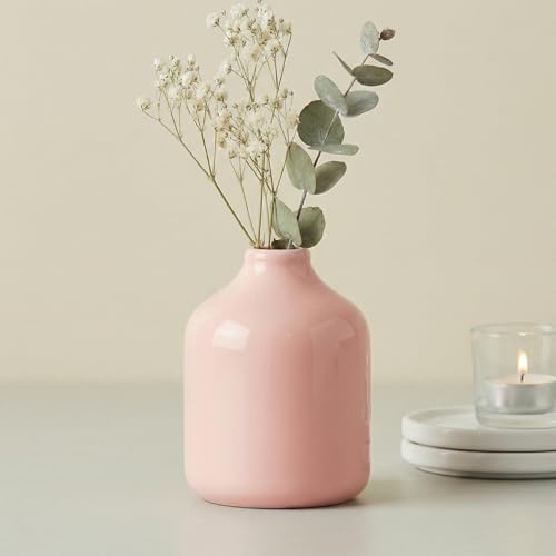 Sunddo Cute Pink Vase for Flowers - 4 Inch Small Modern Ceramic Vase for Centerpieces, Minimalist Bottle Decorative Vases Home Decor, Office Desk, Bedroom, Table, Book Shelf Decor - color: Pink, size: 4 inch