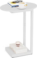 Hosfais Small Side Table End Table, C Shaped Oval Coffee Table, Wooden TV Tray for Living Room, Bedroom, Couch, Small Spaces (White) - color: White, size: Oval