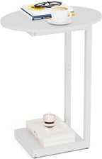Hosfais Small Side Table End Table, C Shaped Oval Coffee Table, Wooden TV Tray for Living Room, Bedroom, Couch, Small Spaces (White) - color: White, size: Oval
