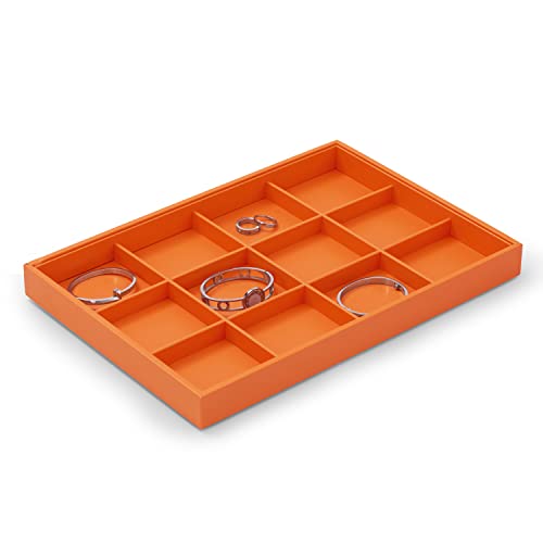 Oirlv Luxury Leather Jewelry Tray Orange Stackable Jewelry Drawer Organizer Trays Bracelets Bangles Watches Storage - color: Orange, size: 12 Grid Tray