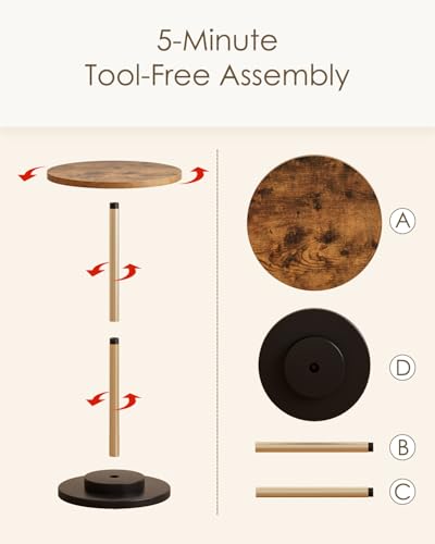 Masupu Drink Table, Round Side Table for Small Spaces, Pedestal Small End Table with Metal Base, for Living Room, Bedroom, Bathroom, Rustic Brown - color: 05.rustic Brown