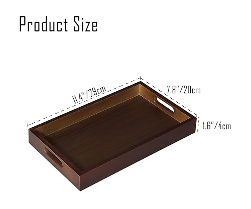 Serving Tray with Handles - 11.4x7.8 Inch Rectangular Bamboo Tray for Kitchen, Coffee Table, & Ottoman - Multi-Purpose Decorative & Food Tray for Organizing, Serving, and Entertaining - size: 11.4" x 7.8" x 1.6"