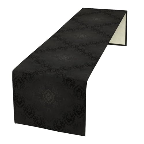 Gothic Vintage Damask Table Runner Antique Victorian Baroque Floral Design Bohemian Exotic Table Runners for Rustic Kitchen Dining Home Dining Table Decor 13x36in - color: Black, size: 13x36in