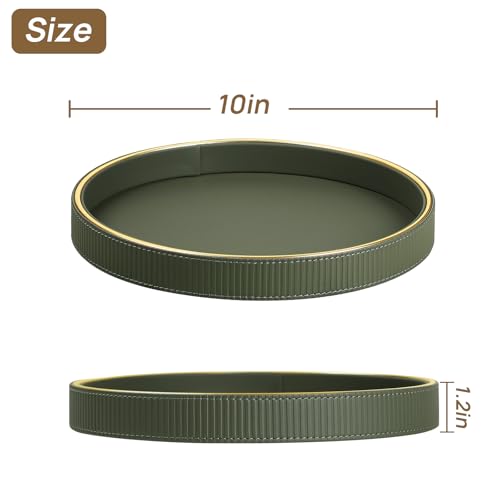 Round Decorative Tray for Coffee Table Decor, PU Leather Coffee Table Tray Golden Trim for Home Decor Living Room Dining Table, Perfume Trays Nightstand Organizer (Green) - color: Green