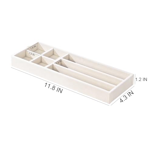 2Pcs Desk Drawer Storage Tray, Nightstand Organizer Tray, Necklace Bracelet Ring Earring Jewelry Display Tray, Grid Table Organizer Holder Tray for Sunglass, Phone, Watch, Perfume (7 grid)/Beige - color: Beige, size: 7 Grid